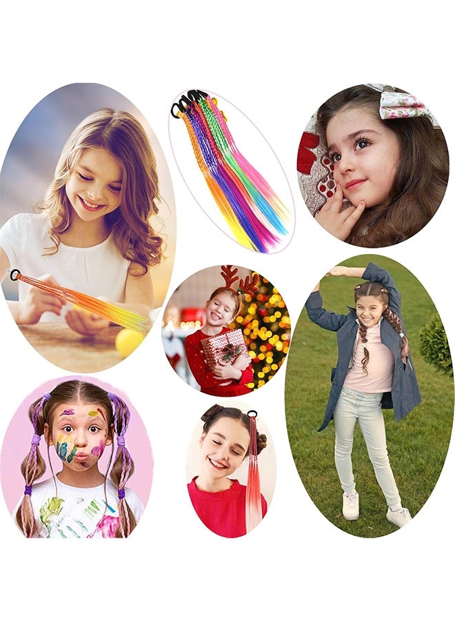 وصلات شعر ملونة للفتيات، تمديد ذيل حصان مضفر، إكسسوارات شعر للفتيات، وصلات ضفائر شعر ملونة، 6 قطع إكسسوارات يوم الجنون مع أربطة شعر (6 قطع ضفائر ملونة) - Image 4